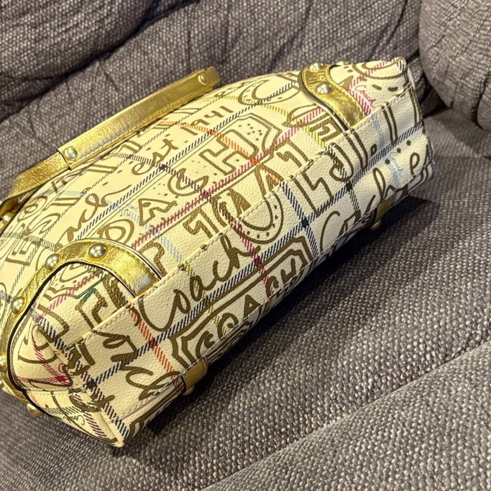 Coach Heritage Tattersall Graffiti Gold Tote Bag - Picture 6 of 12